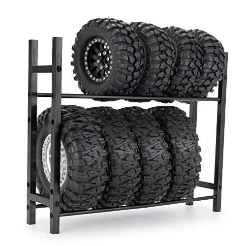 RC Car Alloy Tire Rack/ Wheel Rack for 1.9'' 2.2" Tire Wheel Rim SCX10 D90 CC01 TRX4 RC Crawler (Black) - color: Black