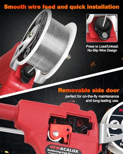 Soldering Iron Kit 6 in 1, 60W 110V Professional Automatic Soldering Gun, Handheld Solder Gun Kit with Desoldering Pump, Tweezers, for Electrician Circuit Board Repair - color: Red