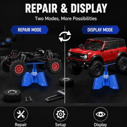 RC Car Repair Stand for 1/18 1/24 RC Cars, Aluminum Rotating Lift | Aluminum alloy, 360 degree rotating lift with magnetic pad, scale ruler, shock holes and anti-slip feet - color: Blue
