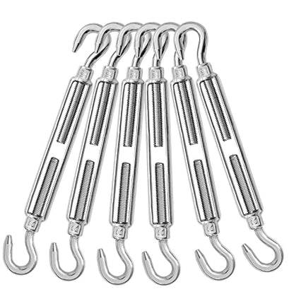 6PCS M10 Hook & Hook Turnbuckle 304 Stainless Steel Turnbuckle Wire Rope Tension Heavy Duty Turnbuckles for Cable Railing Wire Rope Hardware Kit (M10, Hook & Hook) - style: Hook & Hook-M-10