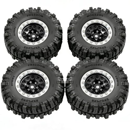 REDSPIDER RC 1.3inch Beadlock Wheels and Crawler Tires 64mm * 26mm Mud Slingers X Super Soft Sticky Tyres For RC 1/24 1/18 Scale Crawler TRX4M SCX24 FCX24 FCX18 (Black) - color: Black