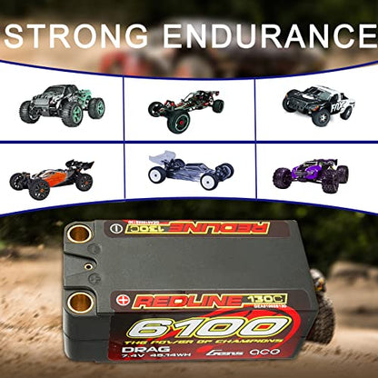 Gens ace Redline Drag Racing Series 130C 6100mAh 7.4V 2S2P HardCase Shorty Lipo Battery