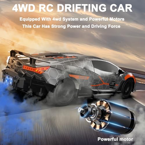 Remote Control Car RC Drift Car 1:16 Scale 4WD 18KM/H High Speed Model Vehicle 2.4GHz with LED Lights Spray Rubber Tire Racing Sport Toy for Adults Boys Girls Kids Gift 2Pcs Rechargeable Batteries - color: Silver
