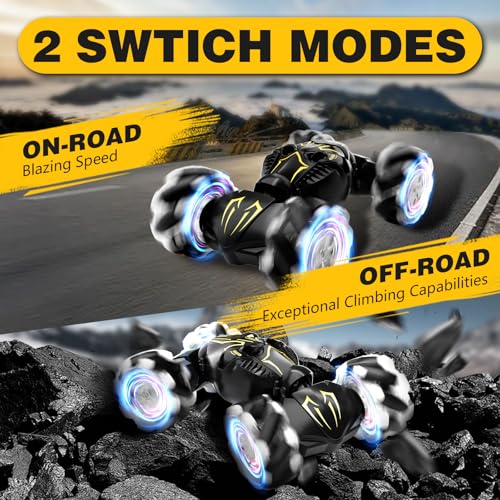 Remote Control Car for Boys 8-12, 4WD Gesture Sensing RC Stunt Car 2.4Ghz with Lights Music Sprayer RC Cars for Boys Age 4-7 8-12 Hand-Controlled Cars Toys Birthday Gifts for Kids Girls Black - color: Black