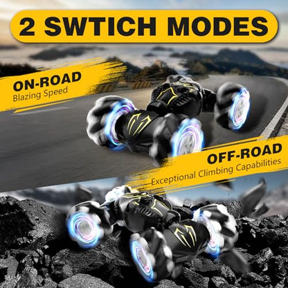 Remote Control Car for Boys 8-12, 4WD Gesture Sensing RC Stunt Car 2.4Ghz with Lights Music Sprayer RC Cars for Boys Age 4-7 8-12 Hand-Controlled Cars Toys Birthday Gifts for Kids Girls Black - color: Black