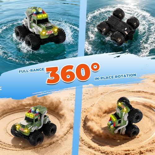 Remote Control Car, Waterproof Monster Truck Toys RC Cars for Boys, 1:18 Amphibious 4WD All Terrain Off-Road Pickup Toy Trucks, Christmas Birthday Gift Boys Girls Kids Ages 6 7 8-12 Years Old - color: Green