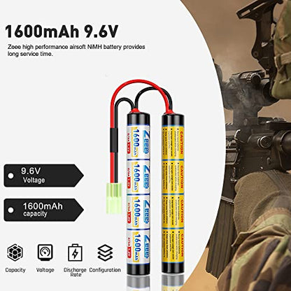 Zeee 9.6V Airsoft Battery 1600mAh NiMH Battery with Mini Tamiya Plug | High Power RC Battery for Airsoft Guns(2 Pack)