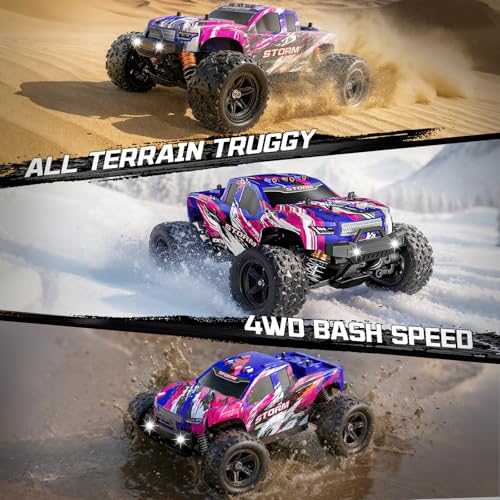 Pink Remote Control Car for Girls, Fast rc Cars for Girls 1:18 Scale Monster Truck with 40+ KM/H Speed 4WD Off-Road RC Truck, Dual Rechargeable Batteries, toys for 8 9 10 11 12 year old girl gifts - color: Pink