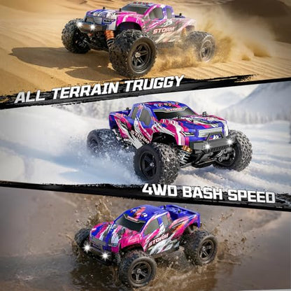 Pink Remote Control Car for Girls, Fast rc Cars for Girls 1:18 Scale Monster Truck with 40+ KM/H Speed 4WD Off-Road RC Truck, Dual Rechargeable Batteries, toys for 8 9 10 11 12 year old girl gifts - color: Pink