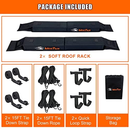 Kayak Car Roof Rack Pad for Kayak Surfboard SUP Canoe Soft Roof Rack Pads | Universal soft roof rack for kayak surfboard Include 4 Tie Down Straps,4 Tie Down Rope,4 Quick Loop Strap,Storage Bag - size: 32.5 Inch