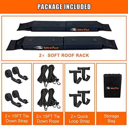 Kayak Car Roof Rack Pad for Kayak Surfboard SUP Canoe Soft Roof Rack Pads | Universal soft roof rack for kayak surfboard Include 4 Tie Down Straps,4 Tie Down Rope,4 Quick Loop Strap,Storage Bag - size: 32.5 Inch