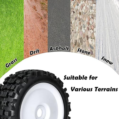 17mm Hex RC Wheels and Tires 1/8 Scale RC Buggy Truggy Tires Wheels for Arrma Typhon 6S 3S Losi 8IGHT X/E 2.0 XT/XTE Tires and Wheels Preglue 4PCS - color: White