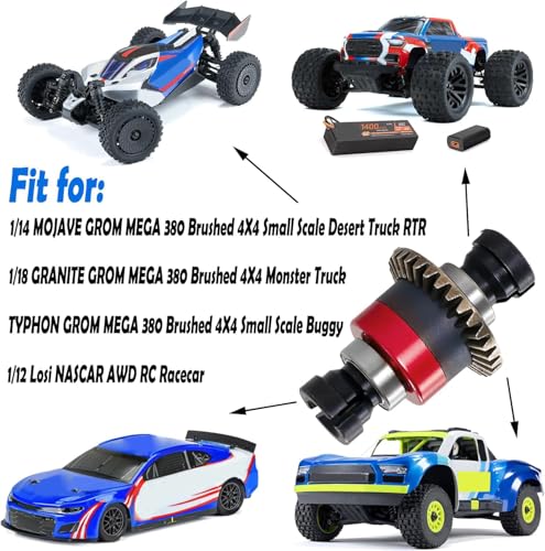 Assembled Differential 30T 0.8Mod for ARRMA 1/18 Granite GROM, Typhon GROM, 1/14 Mojave GROM, 1/12 Losi AWD RC Racecar, RC Front & Rear Universal Upgraded Metal Differential 2Pcs (Black/Red) - color: Black-red