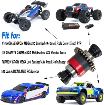 Assembled Differential 30T 0.8Mod for ARRMA 1/18 Granite GROM, Typhon GROM, 1/14 Mojave GROM, 1/12 Losi AWD RC Racecar, RC Front & Rear Universal Upgraded Metal Differential 2Pcs (Black/Red) - color: Black-red