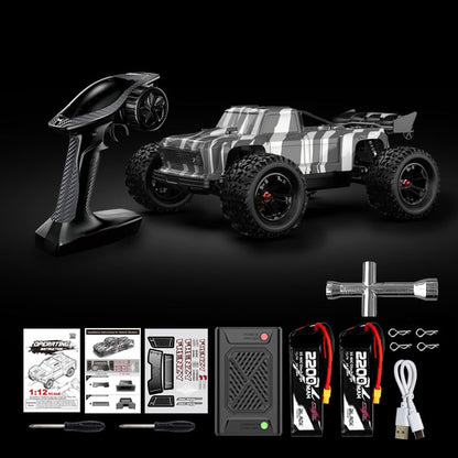 1:12 4WD RC Monster Truck Brushless Motor, 70+km/h High Speed, Double 3S Li-Po Battery with Balance Charger, Waterproof All-Terrain Hobby Grade Remote Control Car for Adults - style: Stealth Black
