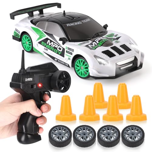 Liberty Imports RC Drift Car 1/24 2.4GHz 4WD Remote Control Sport Racing On-Road Vehicle with LED Light, Batteries and Drift Tires (Style 2) - style: White