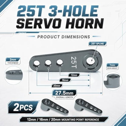 2PCS 25T Aluminum Servo Horn, 3-Hole RC Steering Arm for Futaba Savox MG995 | CNC Aluminum Servo Arm M3 Thread Adjustable Linkage 12mm 16mm 20mm Positions 1/8 1/10 RC Power HD MG996 Crawler Buggy Truck - color: Titanium