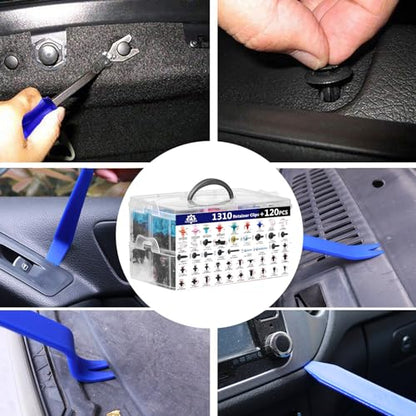 1430PCS Auto Fasteners Assortment 47 Most Popular Sizes | Car Clips Door Panel Trim Screw Clips Nylon Bumper Fender Rivets with Fastener Remover for Ford GM Toyota Honda Chrysler - size: Car Clips 1430PCS-Blue