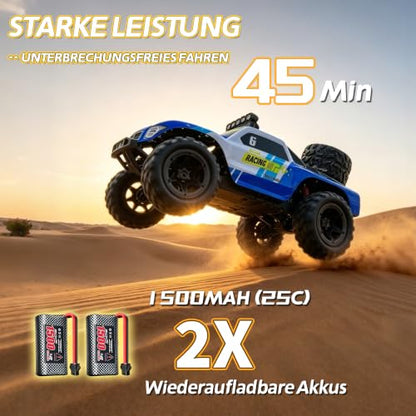 Remote Control Cars, 1:18 RC Cars for Adults, 40KM/H High-Speed RC Truck, 4X4 All-Terrain Remote Control Truck, RC Buggy with 2 Batteries, IPX4 Waterproof, 2.4GHz Remote, Head Lights