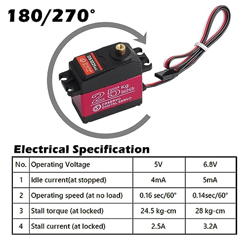 25KG Servo DS3225 Servo RC Digtal Servo DS3225MG Waterproof Full Mental Gear Servo 270 Degree for 1/8 1/10 DIY Baja Car Truck RC Robot Arm - size: 25kg 270°