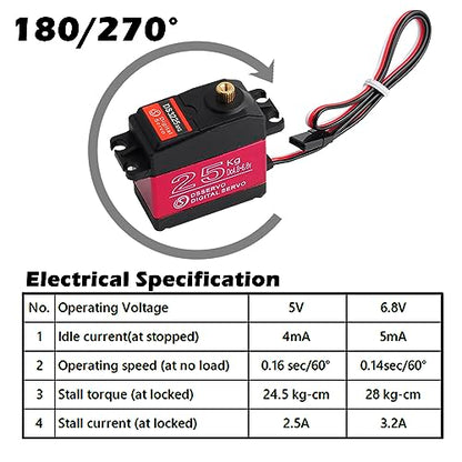 DS3225MG RC Digital Servo 25Kg Waterproof Servo Full Metal Gear 180 Degree for 1/8 1/10 DIY Baja Car Crawler Truck RC Robot Arm - size: 25kg 180°