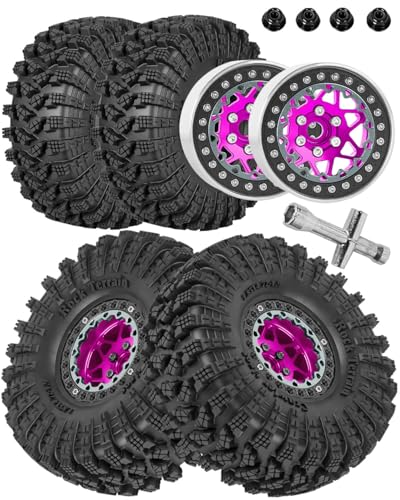 1.9 RC Wheels for 1/10 SCX10 90046 AXI03007 TRX4 TRX6 VS4-10 Gen7 Gen8 MST CFX D90.Aluminium RC Truck Tires Highway Tires 1.9" RC Wheels and Tires 1.9 Beadlock Wheel Rim RC Tires,Pink&Black - color: Pink&black（for 1/10）