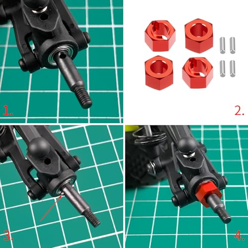 7mm Wheel Hex Hubs Extenders Adapter Kit for Losi Mini-T 2.0 & Mini-B | 1/16 1/18 RC Off-Road Car Truck Red 4pcs Aluminum - color: Red