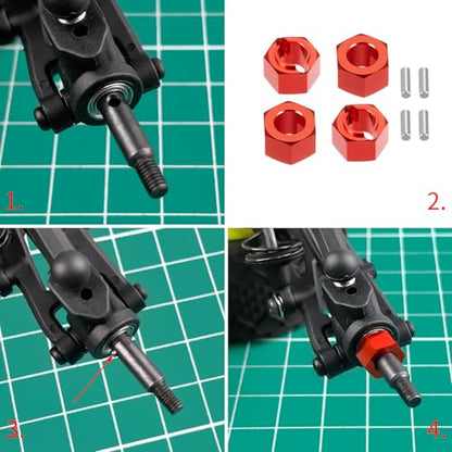 7mm Wheel Hex Hubs Extenders Adapter Kit for Losi Mini-T 2.0 & Mini-B | 1/16 1/18 RC Off-Road Car Truck Red 4pcs Aluminum - color: Red