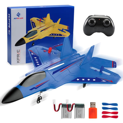 ANTSIR F22 RC Airplane for Kids Boys Adults Beginners Easy to Fly Gift | Gyro Stabilizer, LED Lights, 2.4GHz 2 Channel, 2 Batteries EPP Foam RC Glider, 2.4GHz Remote Control Fighter Jet - color: Blue F22-2 Batteries Kf