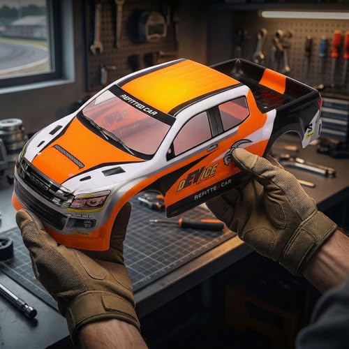 RC Car Body Shell 1/10 Scale Universal Painted Precut Modification 26cm Wheelbase for Pickup Truck (Orange) - color: Orange