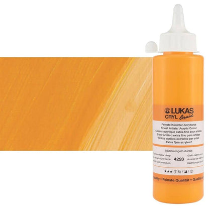 Lukas Cryl Liquid Soft Body Acrylic Paints for Painting - Professional Low Viscosity - 250 ml Bottle Cadmium Yellow Deep - color: Cadmium Yellow Deep