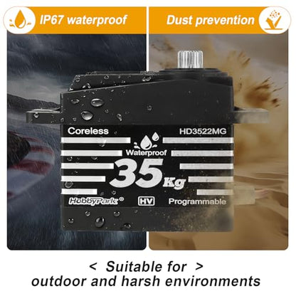 HobbyPark Waterproof RC Servo High Torque Coreless Motor Metal Gear Digital Servo for 1/8 1/10 RC Crawler SCX10 TRX4 RC Truck Short Course RC Car Buggy RC Basher Bashing (35kg Torque)