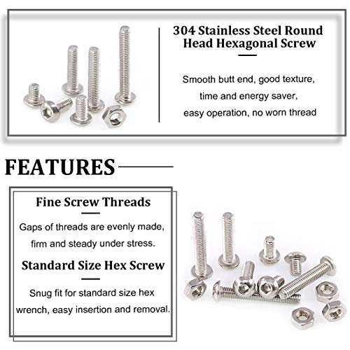 Hilitchi 180-Piece [M4] Stainless Steel Hex Socket Button Head Cap Bolts Screws Nuts Assortment Kit (M4) - color: M4