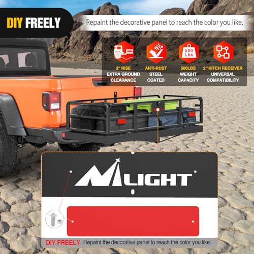 Nilight 60" x 24" x 14.4" Carrier with Stabilizer Fits 2-inch Receiver 500 Lbs Heavy Duty Capacity Luggage Basket Fold Up for SUV Pickup Camping Traveling Capacity Basket - style: 24"x 60"x 14.4", Basket w/,Stabilizer