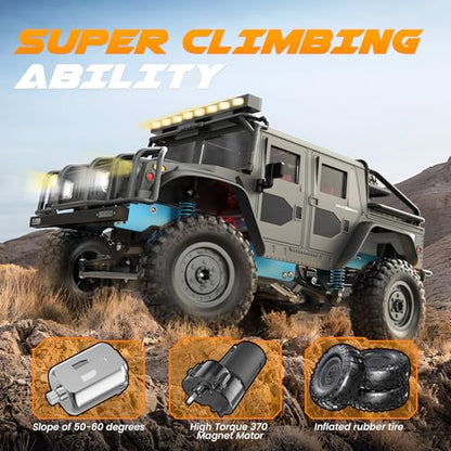 SIMREX 1:12 Scale All-Terrain Remote Control Car, 4WD RC Cars with 2.4 GHz, RC Climbing Truck, IPX4 Waterproof Off-Road Vehicle with Two Rechargeable Batteries, for Kids Teens Adults - color: Gray, size: 1:12