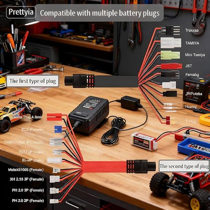 RC Battery Charger, 19 Groups NiMH Battery Charger Compatible with 1.2V 2.4V 3.2V 4.8V 6V 7.2V 7.4V 8.4V 9.6V 10.8V 12V RC Car Aircraft Toy, Fast Charging with Intelligent System (100-240V)