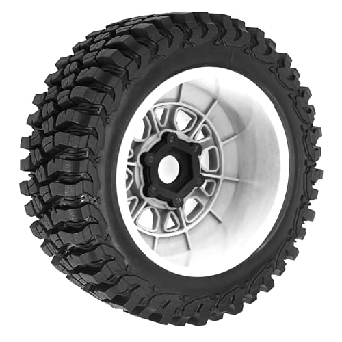 1/7 1/8 1/10 RC Short Course Truck Tires OD 4.96"And Wheels 12mm 14mm 17mm Hex For 1:10 1:8 1:7 Scale Off Road Truck Car ARRMA Mojave 4S 6S TRAXXAS Slash 2WD FS FSR Axial Losi Rc4wd (White) - color: White