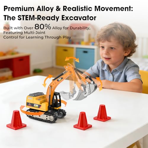 mini RC Excavator Toy 1:64 Remote Control Alloy Construction Vehicle | Die-cast metal forklift model with remote/APP control,STEM building kit, abuot 1 hour playtime,gift for kids and adults - style: mini Excavator