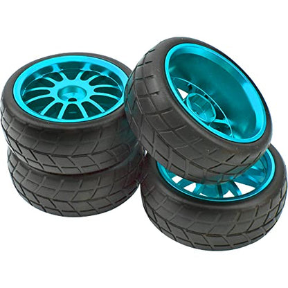 OD 2.55" Rubber Tires & Metal Wheel Rims 12mm Hex Hub Compatible with HSP Tamiya HPI Kyosho 1/10 On-Road Touring Car WLtoys 1/14 144001 Traxxas 1/16 Slash 1/18 A959B RC Buggy (Blue) - color: Blue