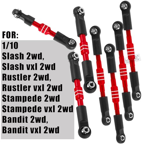 RC Aluminum Front&Rear Link Set Upgrades Part for 1/10 Slash/Rustler/Stampede/Bandit VXL 2WD.Adjustable Turnbuckles Camber Links Toe Link Hops Up,Red. - color: Red(for 1/10)