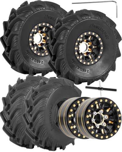 RC Full Brass 1.0in Beadlock RC Wheel RC Tires for 1/18 1/24 Trx4m Axial SCX24 RC Crawler, 1.0“RC Metal Wheel Hub Rim RC Truck Tires 4pcs