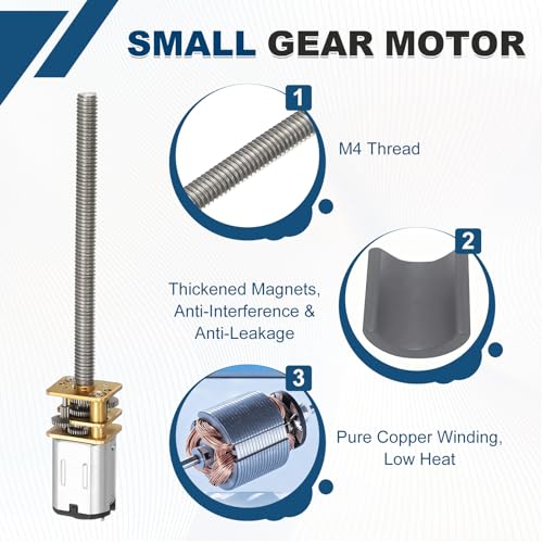 MECCANIXITY 12GF-N20 Low Speed Gear Motor, DC 12V 1600RPM Small Gear Motor with M4 x 52mm Threaded Shaft for DIY Robots RC Cars Engine Toys
