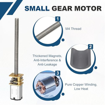 MECCANIXITY 12GF-N20 Low Speed Gear Motor, DC 12V 1600RPM Small Gear Motor with M4 x 52mm Threaded Shaft for DIY Robots RC Cars Engine Toys