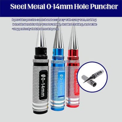 3 Pack Steel Metal 0-14mm Hole Puncher Reamer and Drill Hole Expander, 0–14mm Manual Hole Punch Reamer, Multipurpose Manual Hole Punch, for RC Car Truck Body Shell Connector