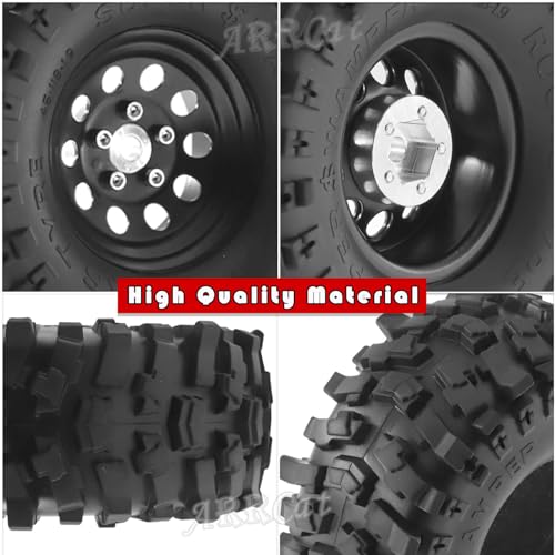 Aluminum RC 1.9 Beadlock Wheel Rims and Tires for 1/10 RC Crawler Car SCX10 SCX10 II 90046 SCX10 III AXI03007 SCX10 Pro TRX4 TRX6 D90 Gen7/8 VS4-10 MST CFX,1.9 Beadlock Wheels and Tires,Black