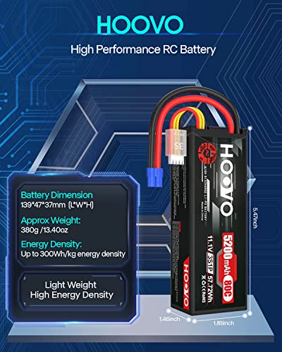 HOOVO 11.1V 3S Lipo Battery 5200mAh 80C Hard Case with EC3 Connector | for RC Car Boat Truck Heli Airplane Hobby FPV Racing