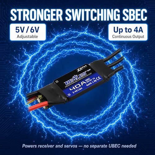 ZTW Beatles G2 40A ESC 2-4S Built-in Switching BEC 5V/6V 4A Brushless Speed Control for RC Airplane Aircraft Fixed-Wing - size: 40A