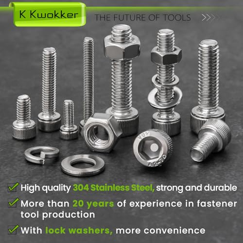 M3 M4 M5 M6 Hex Socket Bolt & Nut Assortment Kit, 1160Pcs | Waterproof Anti-rust 304 Stainless Steel; 20 Size 8–25mm Metric Screws with Lock Washers for 3D Printing DIY Machinery Repair - size: H. M3 M4 M5 M6