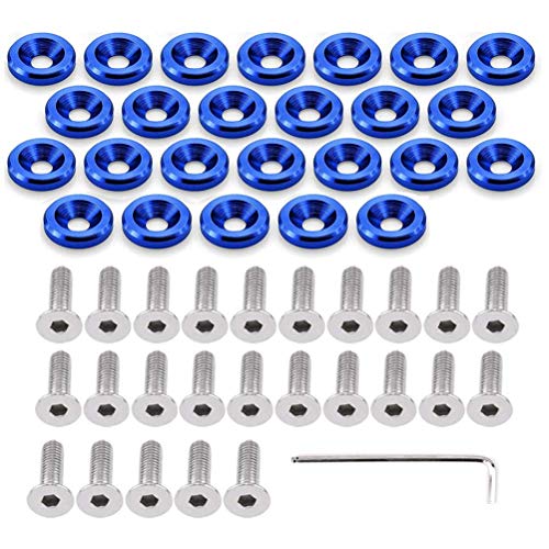 STETION 25 Pcs Fender Bumper Washer Bolt 6061 T6 Grade M6x20mm CNC Finishing Washer Engine Bay Dress Up Fastener Kit (Blue) - color: Blue