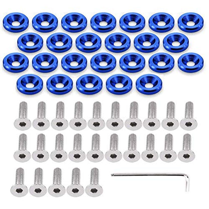STETION 25 Pcs Fender Bumper Washer Bolt 6061 T6 Grade M6x20mm CNC Finishing Washer Engine Bay Dress Up Fastener Kit (Blue) - color: Blue